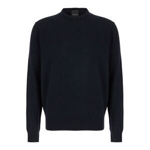 Plain Men Dark Blue Crewneck Sweater In Merino Wool And Silk Blend Man